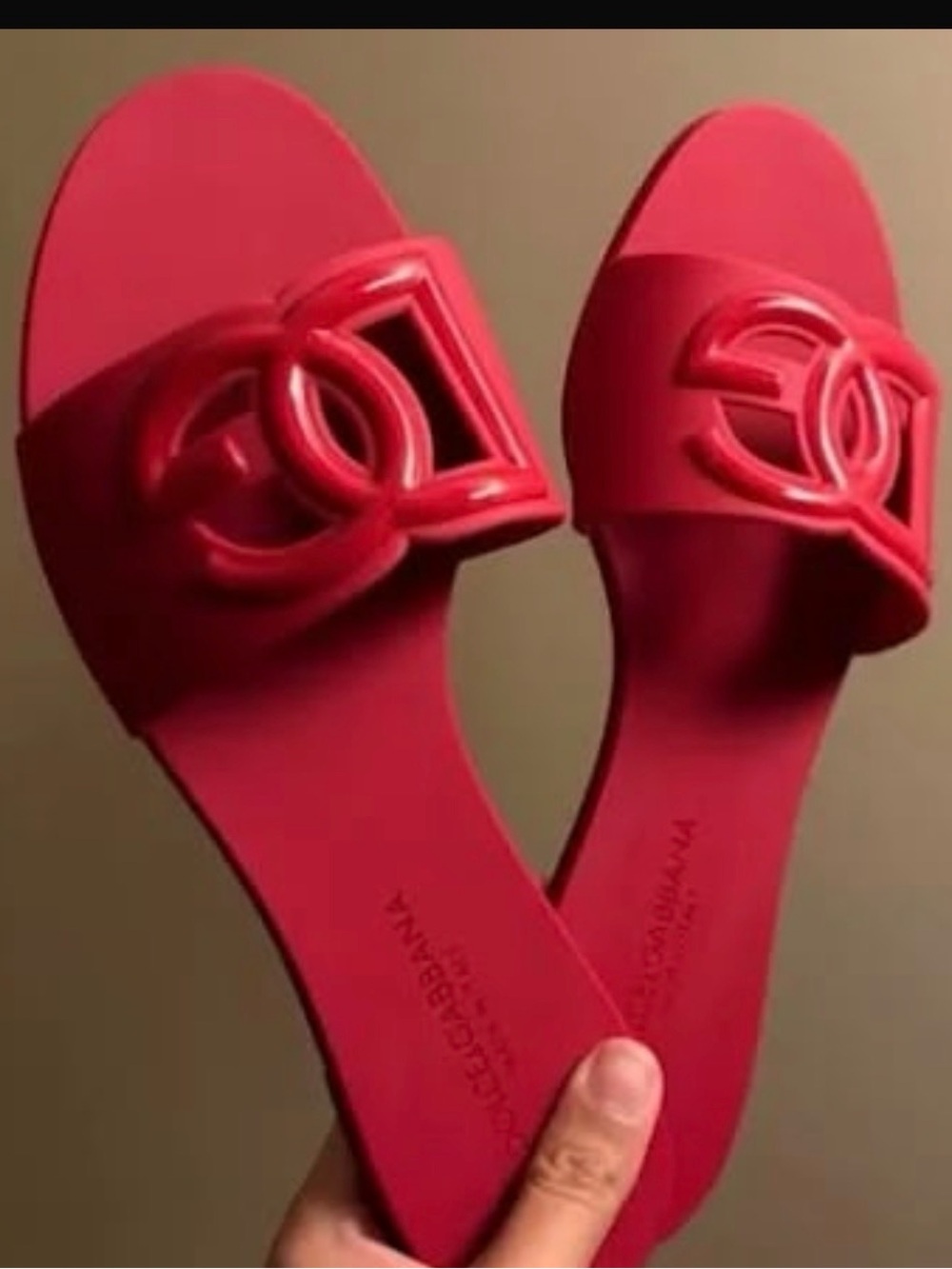 Red Designer Logo Slide Sandals - Women's